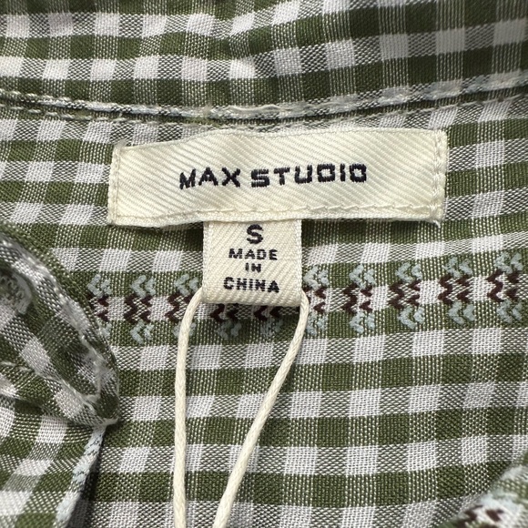 Max Studio Women’s Gingham Ruffle Sleeve Button Top Green White Check Size S NWT - Picture 4 of 9